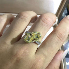 Load image into Gallery viewer, 3 Carat Pear Cut Moissanite Ring Vivid Yellow VVS Two Stone Halo Bead-set Two-tone