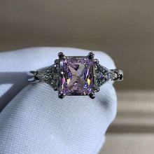 Load image into Gallery viewer, 1 Carat Pink Radiant Cut Three Stone Cathedral VVS Lab Grown Sapphire Ring