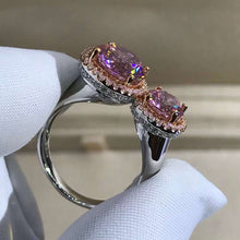 Load image into Gallery viewer, 5 Carat Pink Round Cut Two Stones Double Floating Halo VVS Moissanite Ring