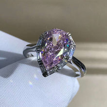 Load image into Gallery viewer, 4 Carat Pink Pear Cut Halo Cathedral Pinched Shank Moissanite Ring