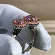 Load image into Gallery viewer, 5 Carat Pink Round Cut Two Stones Double Floating Halo VVS Moissanite Ring