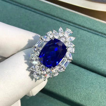Load image into Gallery viewer, Huge 10 Carat Cushion Cut Lab Grown Sapphire Halo Ring
