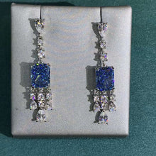 Load image into Gallery viewer, 3 Carat Crushed Ice Radiant cut Blue Moissanite Dangling Earring