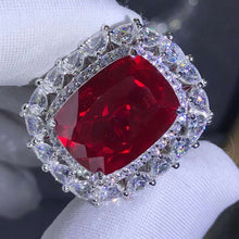 Load image into Gallery viewer, HUGE 10 Carat VVS Cushion cut Red Lab Ruby Double Halo Ring