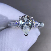 Load image into Gallery viewer, 2 Carat Pear Cut Moissanite Ring Vivid Yellow VVS Three Stones Basket Bead-set
