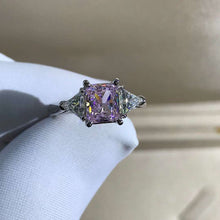 Load image into Gallery viewer, 1 Carat Pink Radiant Cut Three Stone Cathedral VVS Lab Grown Sapphire Ring