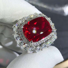 Load image into Gallery viewer, HUGE 10 Carat VVS Cushion cut Red Lab Ruby Double Halo Ring