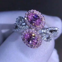 Load image into Gallery viewer, 1 Carat Pink Oval Cut Bypass Bead-set Floating Halo Twisted Pave VVS Moissanite Ring