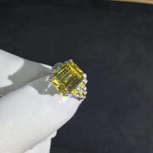 Load image into Gallery viewer, 5 Carat Emerald Cut Moissanite Ring Vivid Yellow VVS Side stone Plain Shank