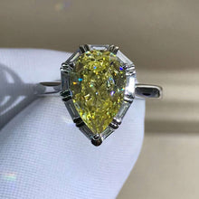 Load image into Gallery viewer, 4 Carat Pear Cut Moissanite Ring Vivid Yellow VVS Halo Cathedral Pinched Shank