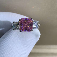 Load image into Gallery viewer, 2 Carat Pink Radiant Cut Three Stone Plain Shank VVS Moissanite Ring