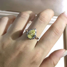 Load image into Gallery viewer, 4 Carat Pear Cut Moissanite Ring Vivid Yellow VVS Halo Cathedral Pinched Shank