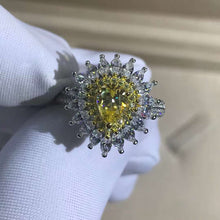 Load image into Gallery viewer, 1 Carat Pear Cut Moissanite Ring Vivid Yellow VVS Double Halo Starburst Bead-set
