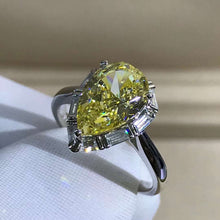 Load image into Gallery viewer, 4 Carat Pear Cut Moissanite Ring Vivid Yellow VVS Halo Cathedral Pinched Shank
