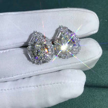 Load image into Gallery viewer, 4+4 CTW K-M Colorless Pear Cut Double Halo Moissanite Stud Earrings