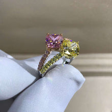 Load image into Gallery viewer, 3 Carat Cushion Cut Moissanite Ring Vivid Yellow VVS Two Stone Split Shank