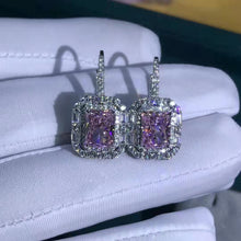 Load image into Gallery viewer, 2 Carat Radiant Cut Pink Halo Moissanite Lever Back Earrings