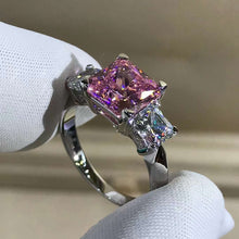 Load image into Gallery viewer, 2 Carat Pink Radiant Cut Three Stone Plain Shank VVS Moissanite Ring