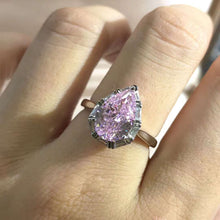 Load image into Gallery viewer, 4 Carat Pink Pear Cut Halo Cathedral Pinched Shank Moissanite Ring