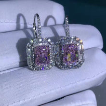 Load image into Gallery viewer, 2 Carat Radiant Cut Pink Halo Moissanite Lever Back Earrings