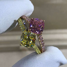 Load image into Gallery viewer, 3 Carat Pink Cushion Cut Two Stone Basket Split Shank VVS Moissanite Ring