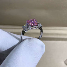 Load image into Gallery viewer, 2 Carat Pink Radiant Cut Three Stone Plain Shank VVS Moissanite Ring