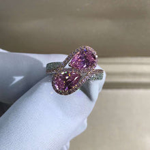 Load image into Gallery viewer, 3 Carat Pink Pear Cut Two Stone Halo Bead-set Two-tone VVS Moissanite Ring
