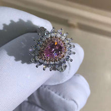 Load image into Gallery viewer, 1 Carat Pink Pear Cut Double Halo Starburst Bead-set Moissanite Ring