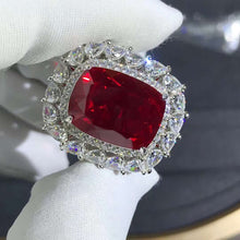 Load image into Gallery viewer, HUGE 10 Carat VVS Cushion cut Red Lab Ruby Double Halo Ring