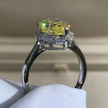 Load image into Gallery viewer, 4 Carat Pear Cut Moissanite Ring Vivid Yellow VVS Halo Cathedral Pinched Shank