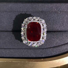 Load image into Gallery viewer, HUGE 10 Carat VVS Cushion cut Red Lab Ruby Double Halo Ring