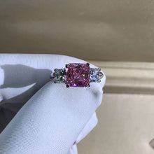 Load image into Gallery viewer, 2 Carat Pink Radiant Cut Three Stone Plain Shank VVS Moissanite Ring