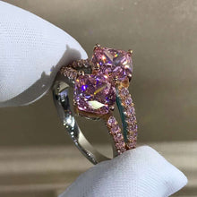 Load image into Gallery viewer, 3 Carat Cushion Cut Moissanite Ring Vivid Yellow VVS Two Stone Split Shank