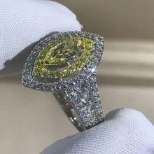 Load image into Gallery viewer, 1 Carat Marquise Moissanite Ring Vivid Yellow VVS Floating Double Halo Split Shank