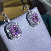Load image into Gallery viewer, 2 Carat Radiant Cut Pink Halo Moissanite Lever Back Earrings