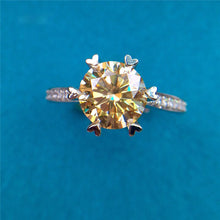Load image into Gallery viewer, 2 Carat Round Cut Moissanite Ring Snowflake Heart Prong VVS Yellow