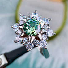 Load image into Gallery viewer, 1 Carat Green Round Cut Double Star Halo Plain Shank Certified VVS Moissanite Ring