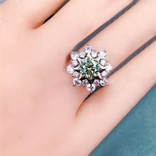 Load image into Gallery viewer, 1 Carat Green Round Cut Double Star Halo Plain Shank Certified VVS Moissanite Ring