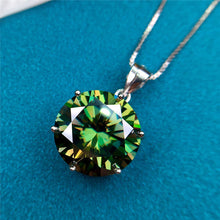 Load image into Gallery viewer, 10 Carat Green Round Cut 6 Prong Solitaire Pendant Certified VVS Moissanite Necklace