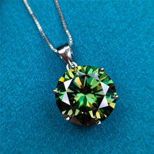 Load image into Gallery viewer, 10 Carat Green Round Cut 6 Prong Solitaire Pendant Certified VVS Moissanite Necklace