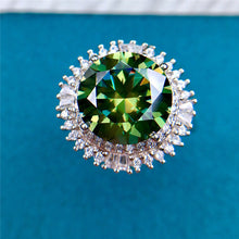 Load image into Gallery viewer, 5 Carat Green Round Cut Double Halo Star Burst Certified VVS Moissanite Ring