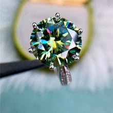 Load image into Gallery viewer, 6 Carat Green Round Cut 6 Prong Double Row Bead-set VVS Moissanite Ring