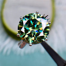 Load image into Gallery viewer, 6 Carat Green Round Cut 6 Prong Double Row Bead-set VVS Moissanite Ring