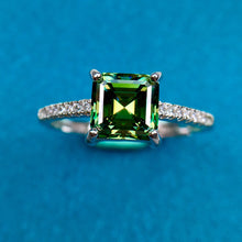 Load image into Gallery viewer, 1 Carat Green Asscher Cut 4 Prong Square French Pave Certified VVS Moissanite Ring