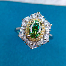 Load image into Gallery viewer, 1 Carat Green Oval Cut Floral Double Halo Straight Shank Certified VVS Moissanite Ring