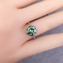 Load image into Gallery viewer, 2 Carat Green Round Cut Clover Floating Halo Certified VVS Moissanite Ring