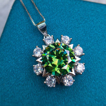 Load image into Gallery viewer, 5 Carat Green Round Cut Starburst Snowflake Certified VVS Moissanite Necklace
