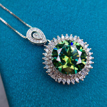 Load image into Gallery viewer, 5 Carat Green Round Cut Halo Sunburst Certified VVS Moissanite Necklace