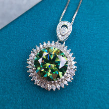 Load image into Gallery viewer, 5 Carat Green Round Cut Halo Sunburst Certified VVS Moissanite Necklace