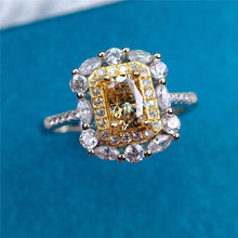 Load image into Gallery viewer, 1 Carat Radiant Cut Moissanite Ring Two-tone Double Halo Certified VVS Yellow
